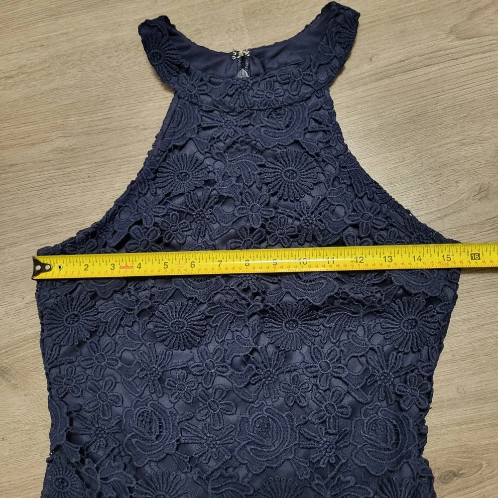 Lulus Navy Blue Crochet Lace Halter Bodycon Mini Dress Size Small  Love Poem - Picture 8 of 8